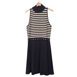 Michael Kors Navy and White Striped Midi Dress, XL